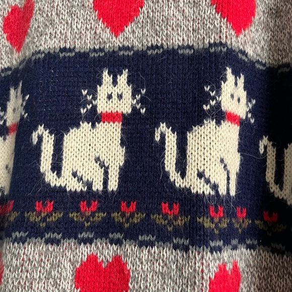 Vintage 80s Cat Sweater Venezia originals Cozy knit Oversize Relaxed Heart XL - Picture 4 of 16